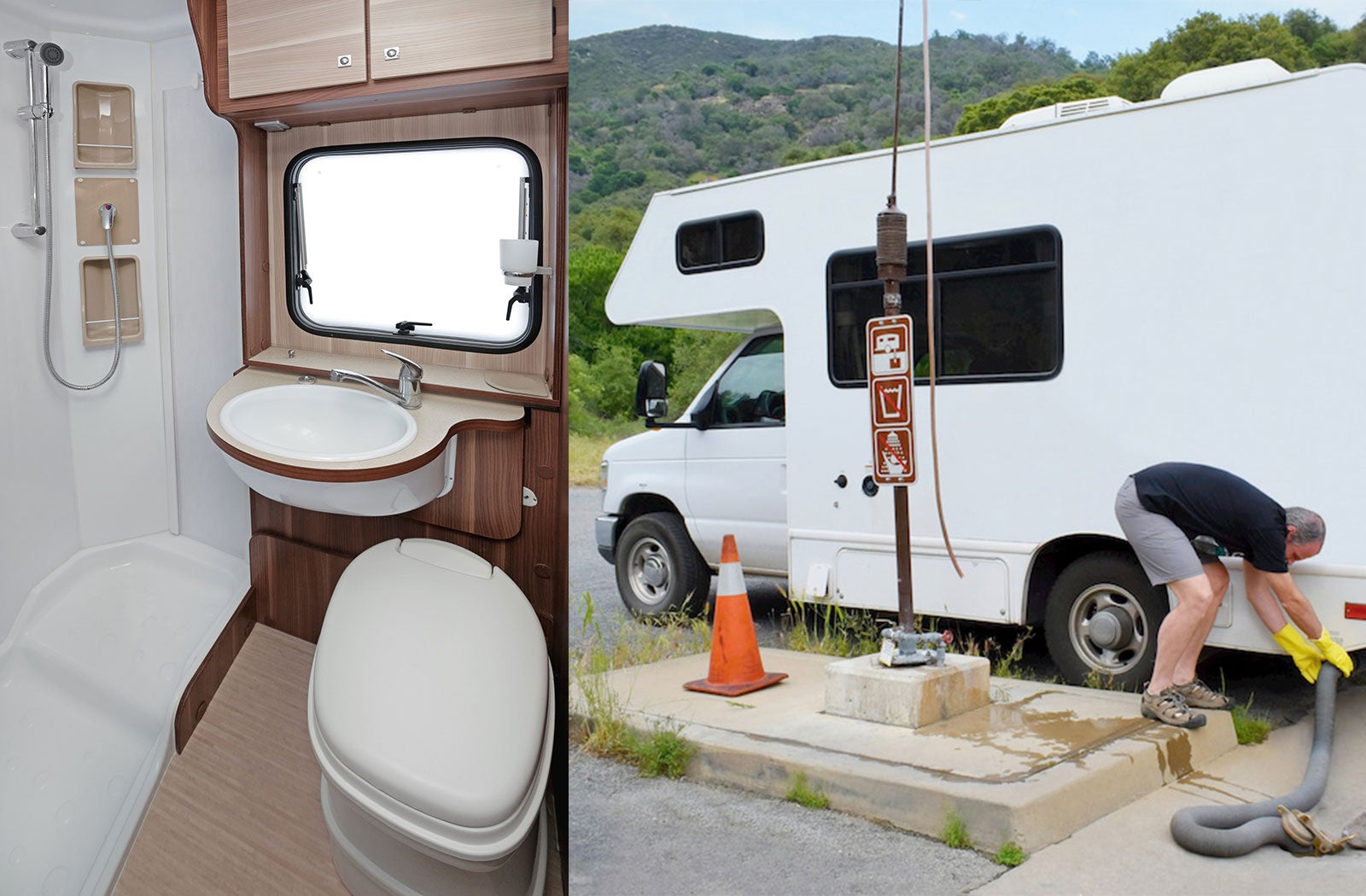 Portable RV/camper toilet and holding tank setup in Mission, Texas