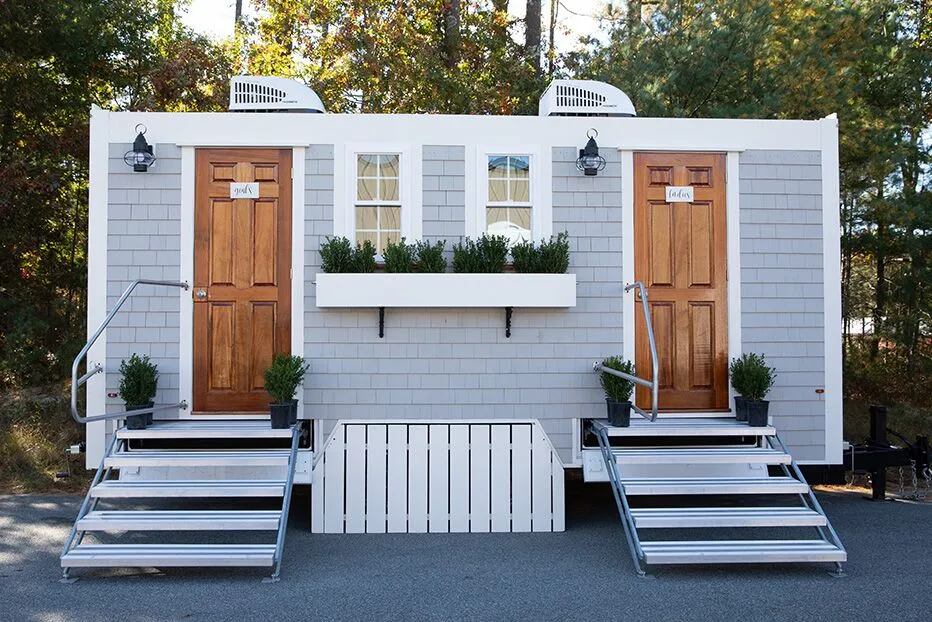 Wedding restroom units discretely staged at a venue in Mission, Texas